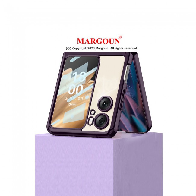 MARGOUN For Oppo Find N2 Flip 5G Clear Phone Case Hard PC Electroplated Finger Loop Kickstand Cover /Purple