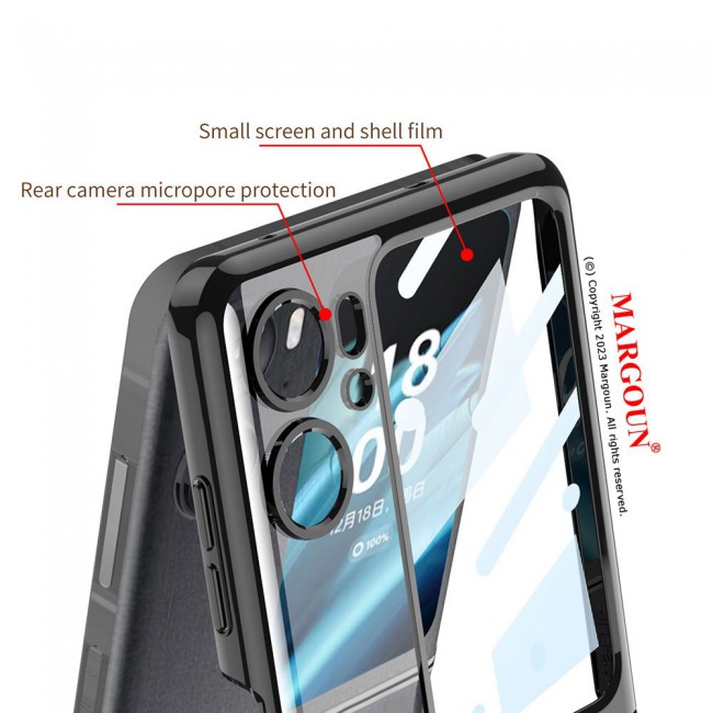MARGOUN For Oppo Find N2 Flip 5G Clear Phone Case Hard PC Electroplated Finger Loop Kickstand Cover /Black