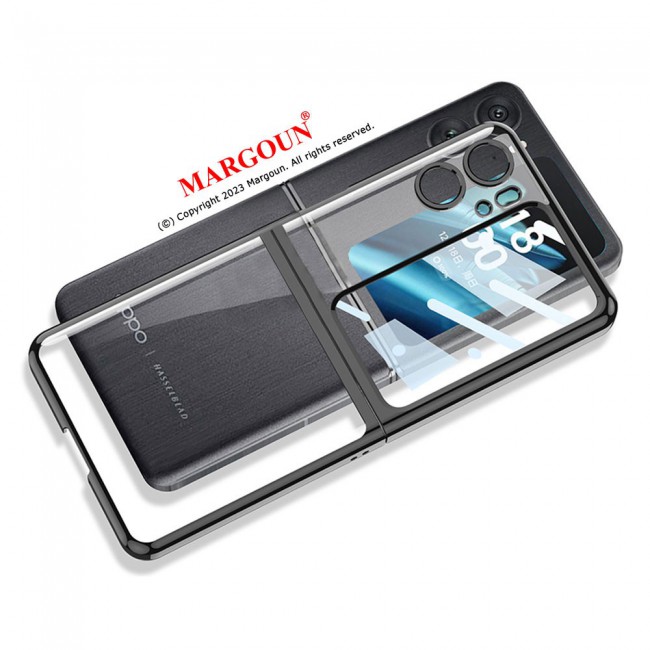 MARGOUN For Oppo Find N2 Flip 5G Clear Phone Case Hard PC Electroplated Finger Loop Kickstand Cover /Black