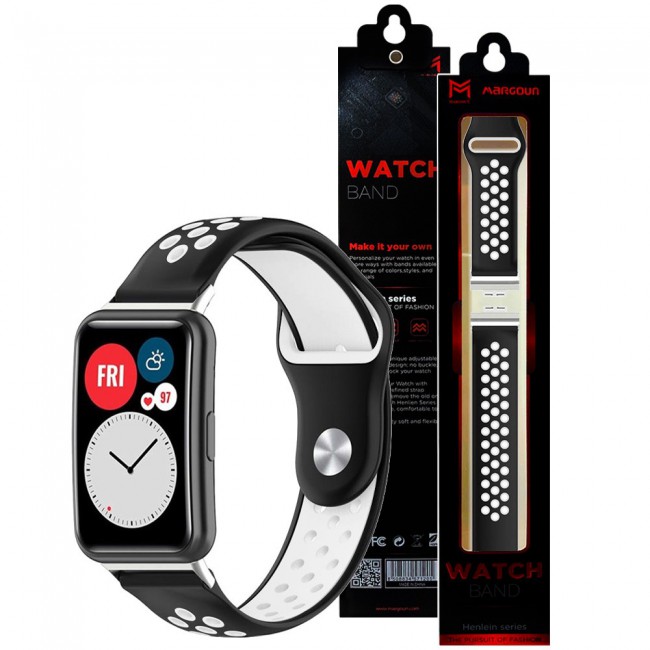 Huawei Watch Fit Band Soft Silicone Strap Watchband Double Color Quick Release Replacement Band Black/White