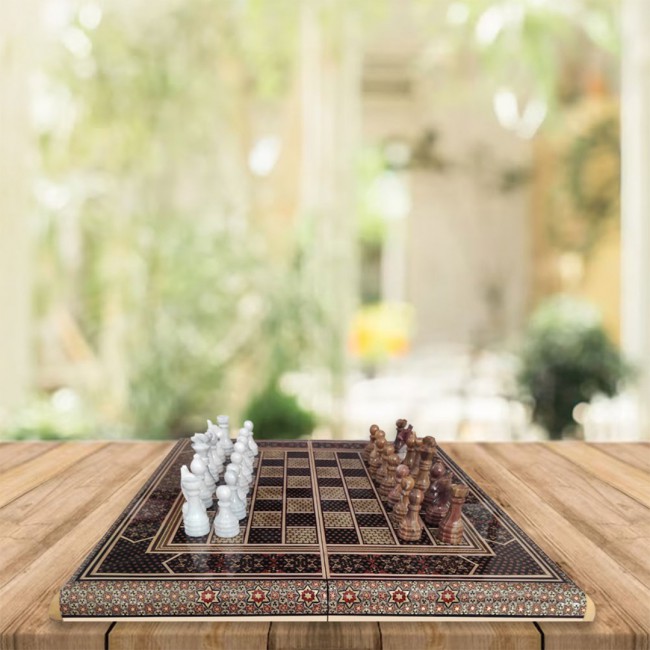 MARGOUN Handmade Chess Board and Backgammon Decorative Chess Gift Wooden Backgammon Set Khatam Chess /Brown