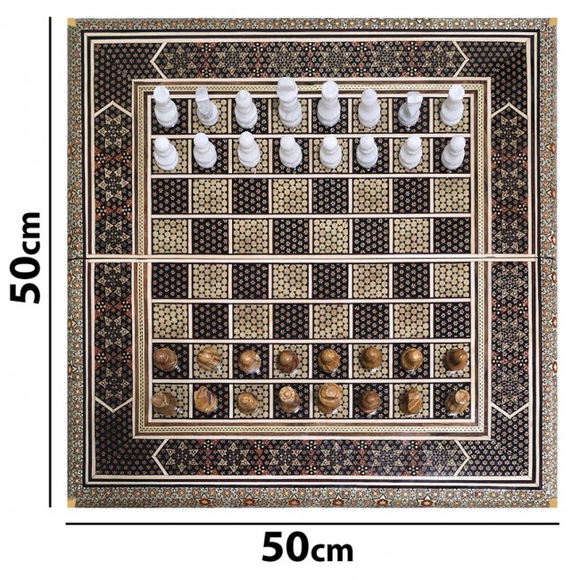 MARGOUN Handmade Chess Board and Backgammon Decorative Chess Gift Wooden Backgammon Set Khatam Chess /Brown