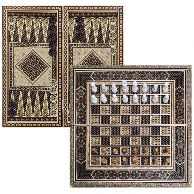 MARGOUN Handmade Chess Board and Backgammon Decorative Chess Gift Wooden Backgammon Set Khatam Chess /Brown