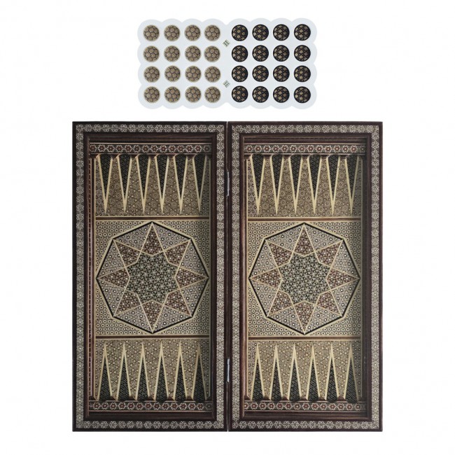 MARGOUN 2-in-1 Handmade Chess and Backgammon Board, Luxury Khatamkari Inlaid Wooden Game Set, Foldable Decorative Board Game 50 * 50 Cm With Suitcase-Style Case (B)