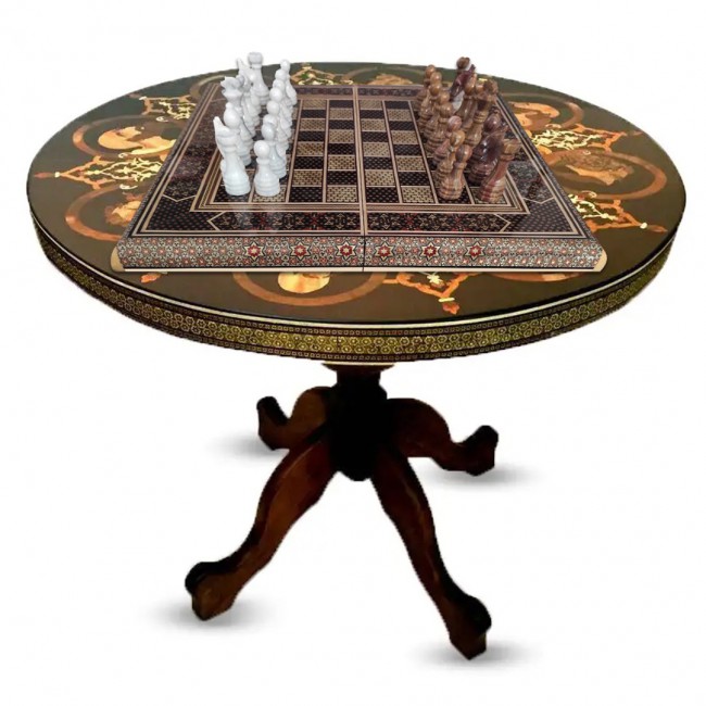 MARGOUN Handmade Chess Board and Backgammon Decorative Chess Gift Wooden Backgammon Set Khatam Chess /Brown