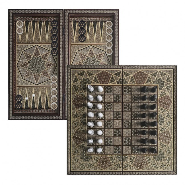 MARGOUN 2-in-1 Handmade Chess and Backgammon Board, Luxury Khatamkari Inlaid Wooden Game Set, Foldable Decorative Board Game 50 * 50 Cm With Suitcase-Style Case (B)