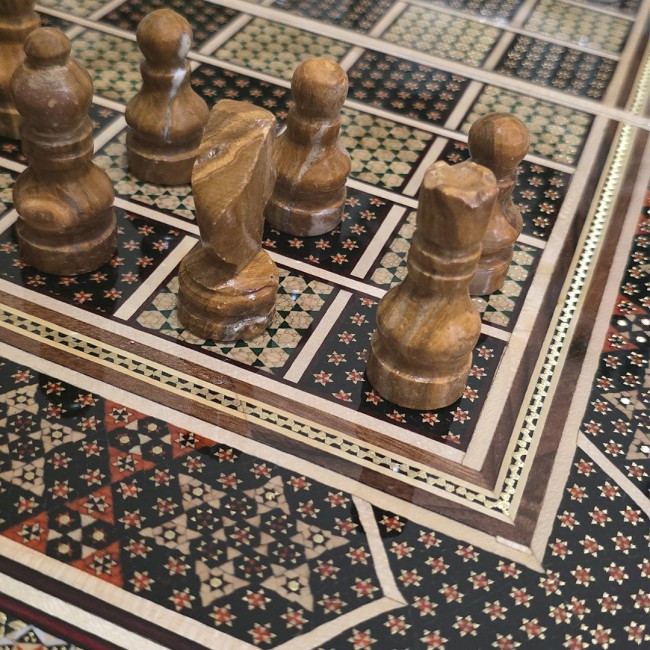 MARGOUN Handmade Chess Board and Backgammon Decorative Chess Gift Wooden Backgammon Set Khatam Chess /Brown