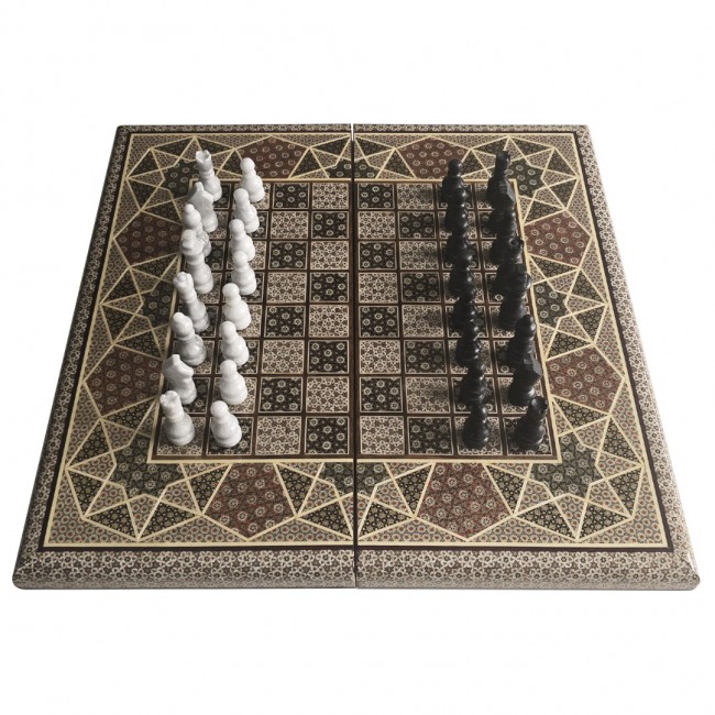 MARGOUN 2-in-1 Handmade Chess and Backgammon Board, Luxury Khatamkari Inlaid Wooden Game Set, Foldable Decorative Board Game 50 * 50 Cm With Suitcase-Style Case (A)