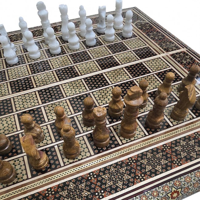 MARGOUN Handmade Chess Board and Backgammon Decorative Chess Gift Wooden Backgammon Set Khatam Chess /Brown