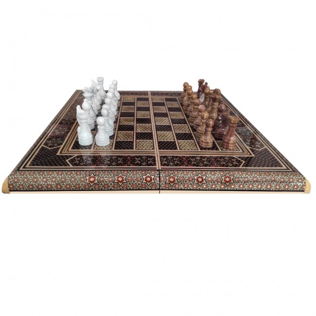 MARGOUN Handmade Chess Board and Backgammon Decorative Chess Gift Wooden Backgammon Set Khatam Chess /Brown