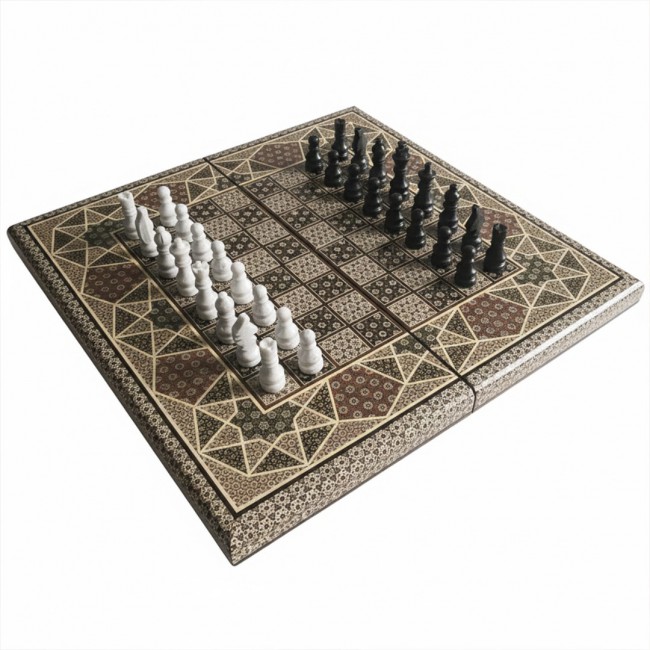 MARGOUN 2-in-1 Handmade Chess and Backgammon Board, Luxury Khatamkari Inlaid Wooden Game Set, Foldable Decorative Board Game 50 * 50 Cm With Suitcase-Style Case (A)