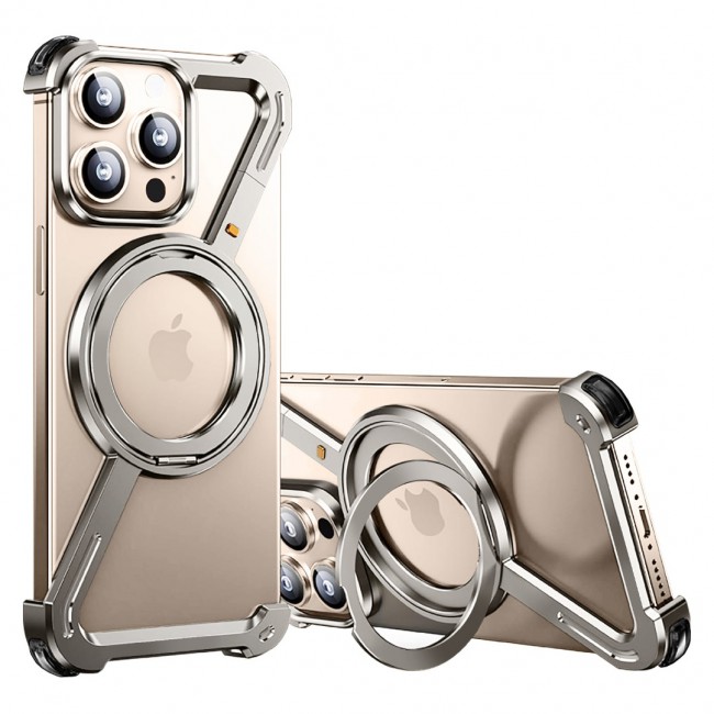 MARGOUN for iPhone 16 Pro Max Case Z Shape Anti-Fall Bare Phone Case,Cool Design Luxury Metal Shockproof Anti-Scratch Slim Borderless Case - Silver