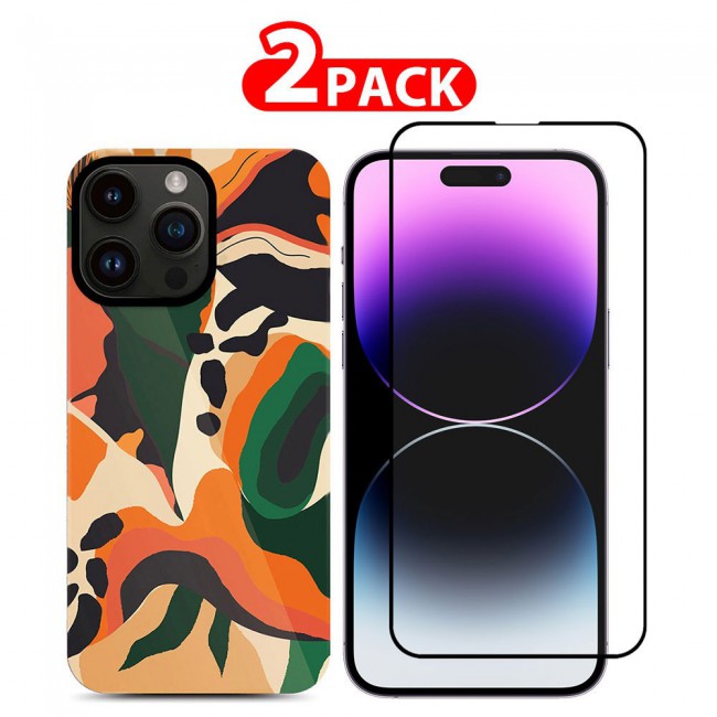 MARGOUN 2 Packs For iPhone 14 Pro Max Case and  Screen Protector Flower Graphic Hd Patterned Cover -J8