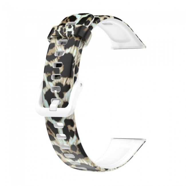 Huawei Band 7 Watch Strap Sport Silicone Replacement Band Bracelet Adjustable Wristband with Buckle Closure Leopard Print