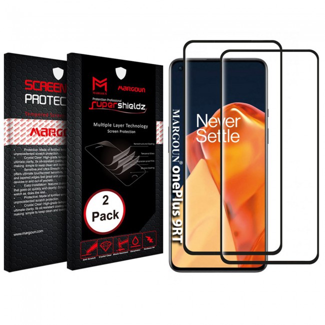 3D Tempered Glass Screen Protector for OnePlus 9RT 2Pack Super Shieldz by Margoun - Black Edge