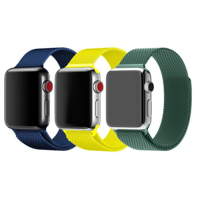 3Pack Apple Watch Band Magnetic Milanese Strap 38-40-41mm by Margoun – Dark Blue Yellow Dark Green