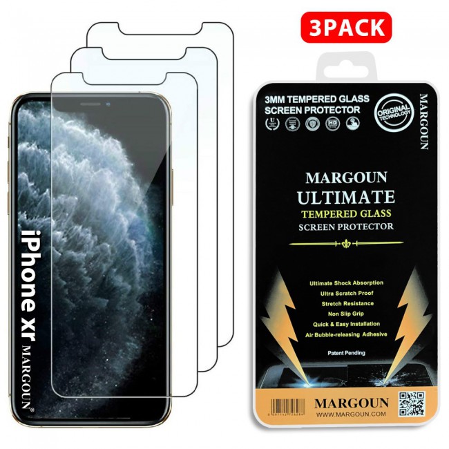 3Pack Apple iPhone XR Tempered Glass Screen Protector Ultimate by Margoun - Clear