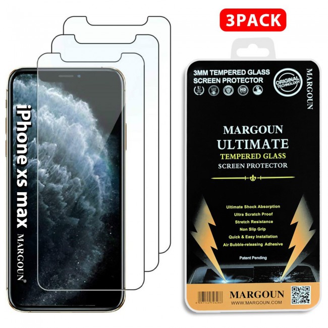 3Pack Apple iPhone XS Max Tempered Glass Screen Protector Ultimate by Margoun - Clear