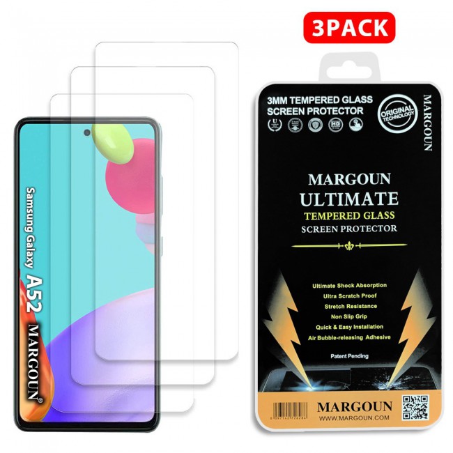 3Pack Samsung Galaxy A52 A52 5G Tempered Screen Protector Ultimate by Margoun - Clear