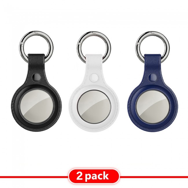 3Pack Margoun Leather Cover with Key Ring for Apple AirTag - Black White Dark Blue