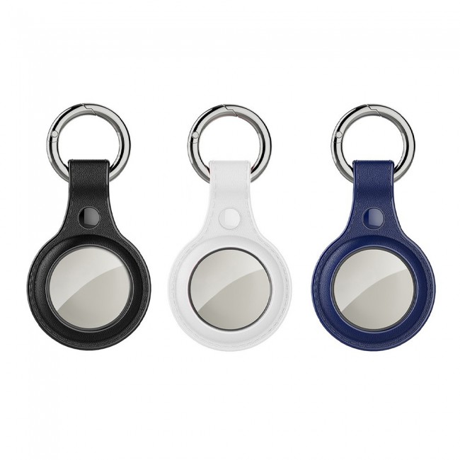3Pack Margoun Leather Cover with Key Ring for Apple AirTag - Black White Dark Blue