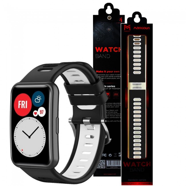 Huawei Watch Fit Silicone Strap Watchband Double Color Replacement Band Compatible with Huawei Fit Smart Watch Black/White