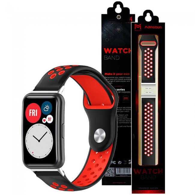 Huawei Watch Fit Band Soft Silicone Strap Watchband Double Color Quick Release Replacement Band Black/Red