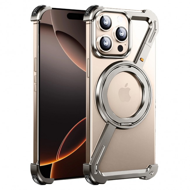 MARGOUN for iPhone 16 Pro Max Case Z Shape Anti-Fall Bare Phone Case,Cool Design Luxury Metal Shockproof Anti-Scratch Slim Borderless Case - Silver
