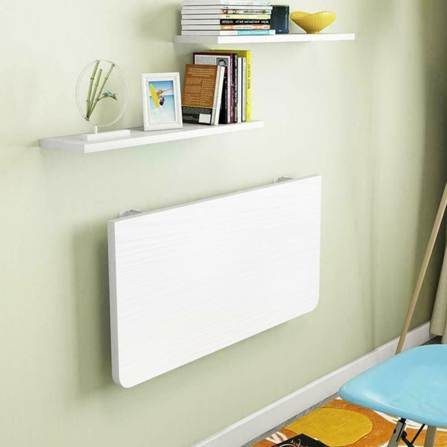 MARGOUN 40x100CM Computer Desk Wall Mount Stand Folding Wall-Mounted Drop-Leaf Table,Metal Folding Shelf Bench Table Bracket - White