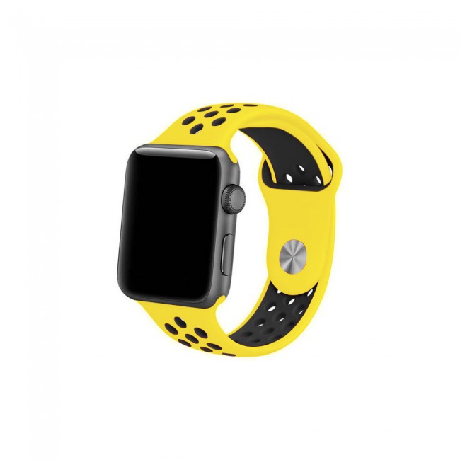 Apple Watch Band 42-44-45mm Silicone Nike Design Strap Henlein Series by Margoun - Yellow Black