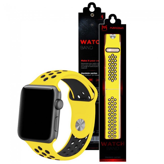 Apple Watch Band 42-44-45mm Silicone Nike Design Strap Henlein Series by Margoun - Yellow Black