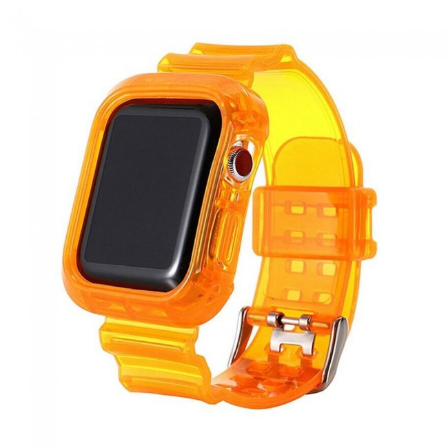 Apple Watch Band 42-44-45mm Transparent Fluorescent Sport TPU Strap - Orange