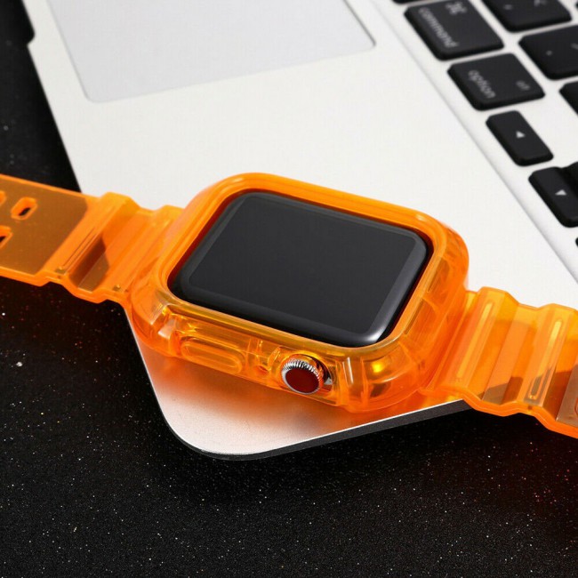 Apple Watch Band 42-44-45mm Transparent Fluorescent Sport TPU Strap - Orange