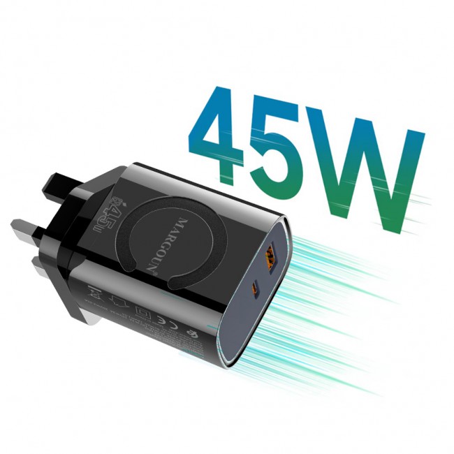 MARGOUN 45W Power Adapter Duo, Dual USB-C USB-A Ports, PD and QC Super Fast Charging, MG-4518XBEG005AE