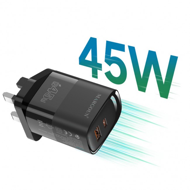MARGOUN 45W Power Adapter Duo, Dual USB-C USB-A Ports, PD and QC Super Fast Charging, MG-4518XBEG003AE