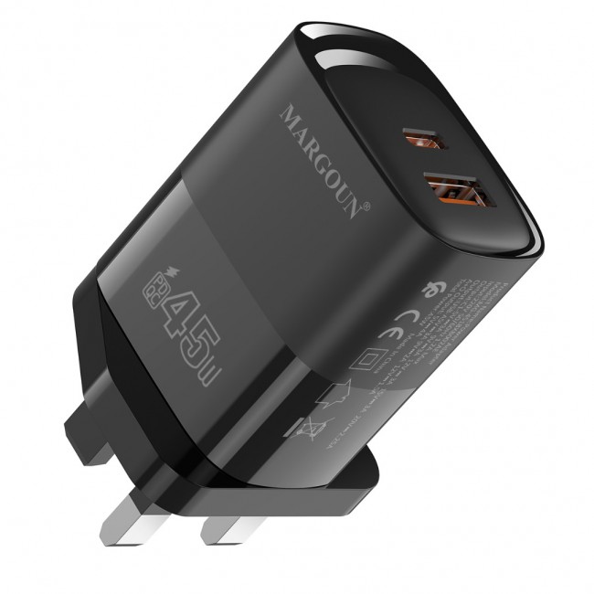MARGOUN 45W Power Adapter Duo, Dual USB-C USB-A Ports, PD and QC Super Fast Charging, MG-4518XBEG003AE