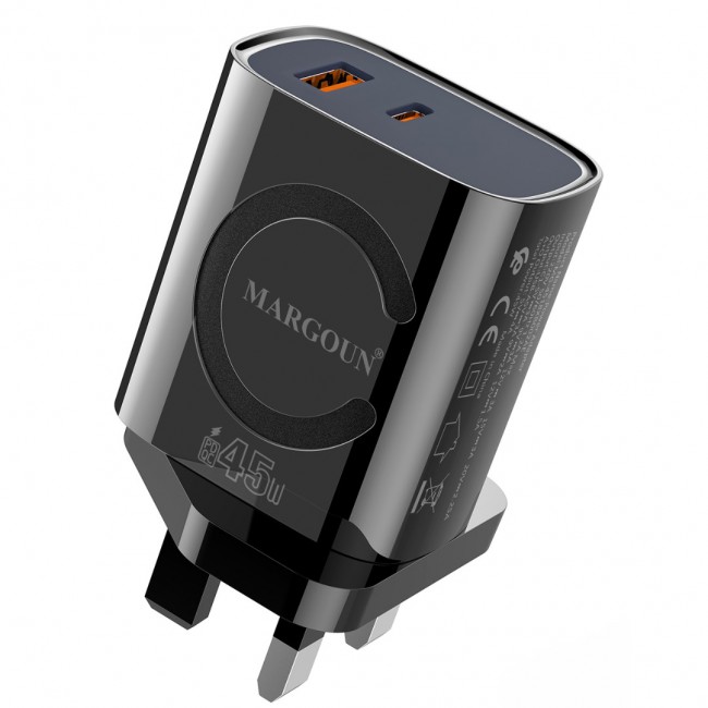 MARGOUN 45W Power Adapter Duo, Dual USB-C USB-A Ports, PD and QC Super Fast Charging, MG-4518XBEG005AE