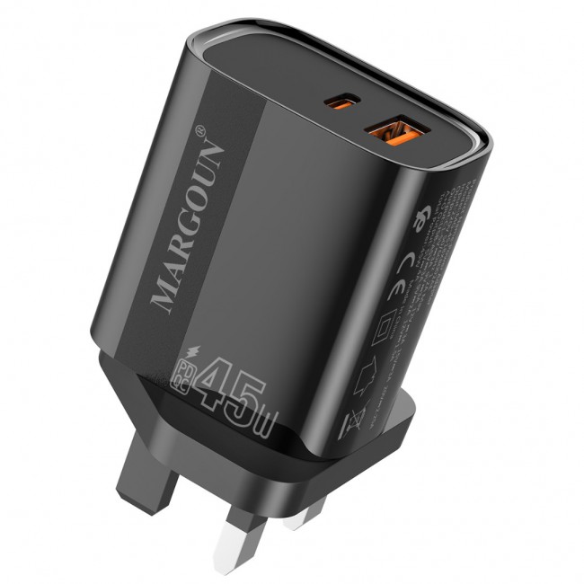 MARGOUN 45W Power Adapter Duo, Dual USB-C USB-A Ports, PD and QC Super Fast Charging, MG-4518XBEG001AE