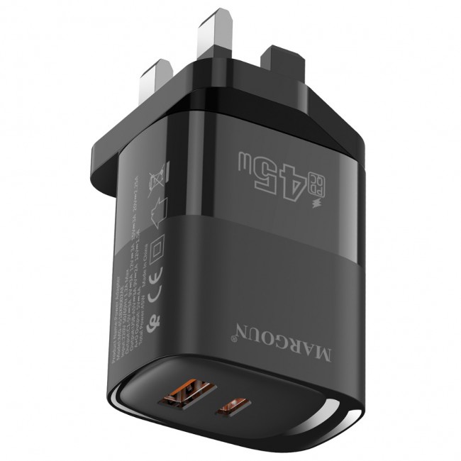 MARGOUN 45W Power Adapter Duo, Dual USB-C USB-A Ports, PD and QC Super Fast Charging, MG-4518XBEG003AE