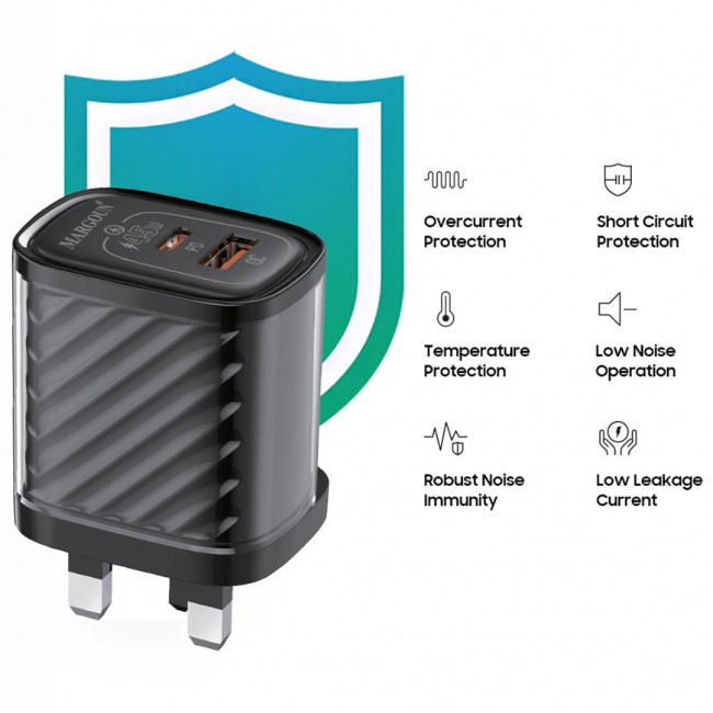 MARGOUN 45W Power Adapter Duo, Dual USB-C USB-A Ports, PD and QC Super Fast Charging, MG-4518XBEG004AE