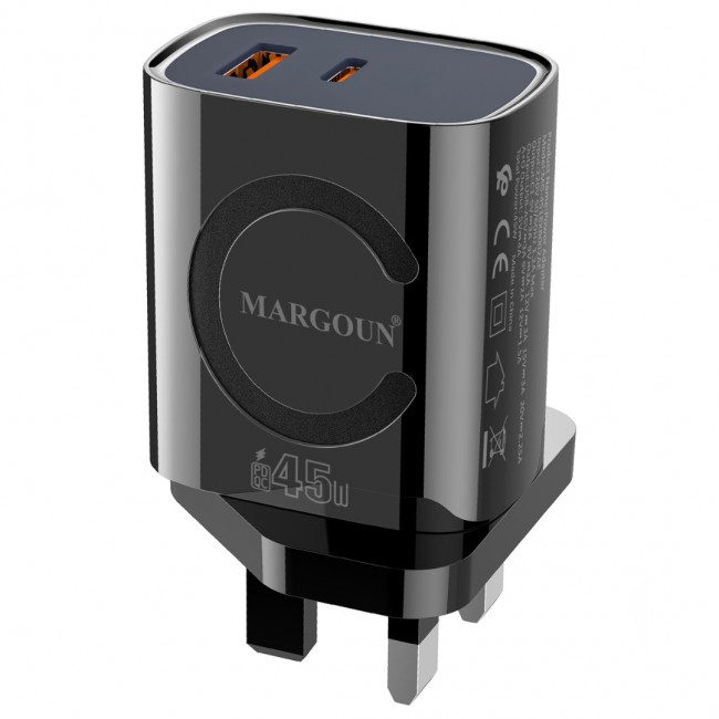 MARGOUN 45W Power Adapter Duo, Dual USB-C USB-A Ports, PD and QC Super Fast Charging, MG-4518XBEG005AE