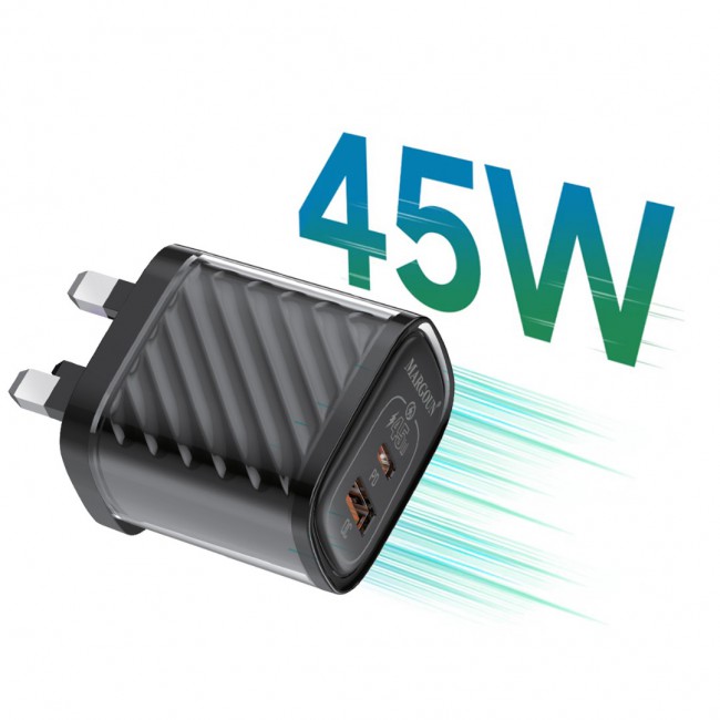 MARGOUN 45W Power Adapter Duo, Dual USB-C USB-A Ports, PD and QC Super Fast Charging, MG-4518XBEG004AE