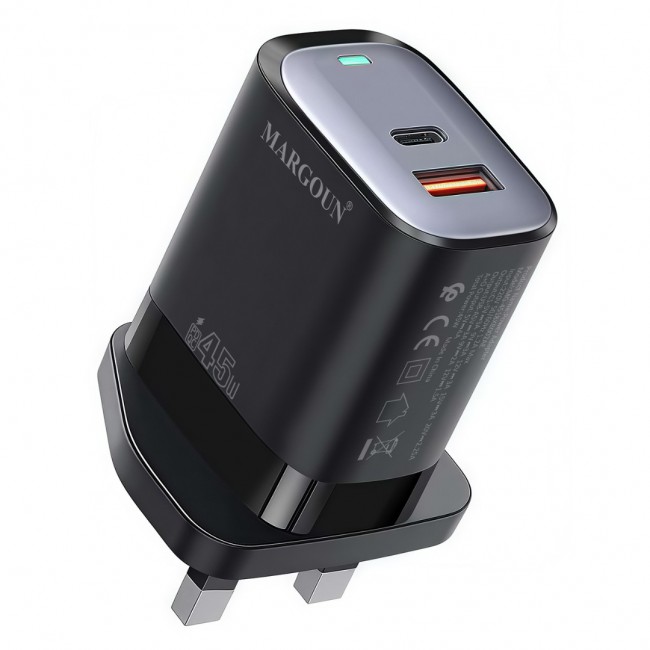 MARGOUN 45W Power Adapter Duo, Dual USB-C USB-A Ports, PD and QC Super Fast Charging, MG-4518XBEG002AE