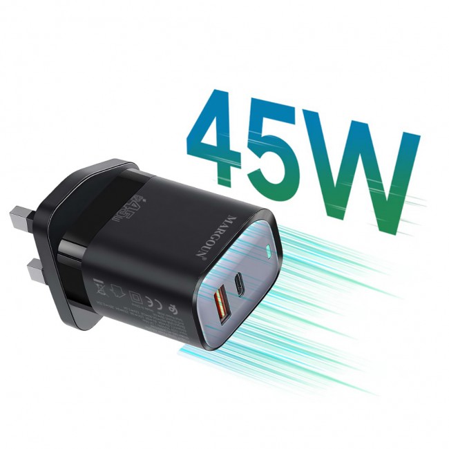 MARGOUN 45W Power Adapter Duo, Dual USB-C USB-A Ports, PD and QC Super Fast Charging, MG-4518XBEG002AE