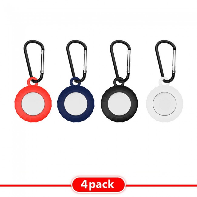 4Pack Margoun Smart Silicone Cover with Key Chain for Apple AirTag - White Black Red Dark Blue