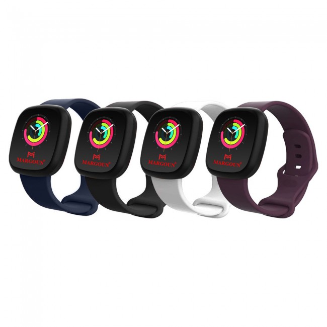 4Pack Silicone Rubber Infinity Band for Fitbit Versa 3 Medium-Long 230mm by Margoun - Black White Grey Purple