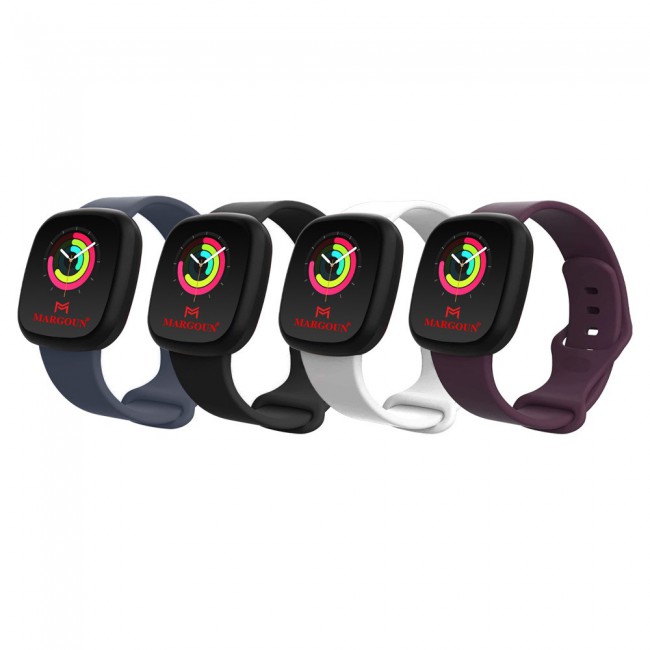 4Pack Silicone Rubber Infinity Band for Fitbit Versa 3 Medium-Long 230mm by Margoun - Grey Black White Purple