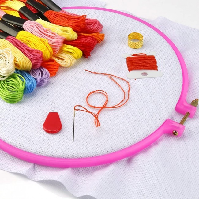 Margoun 5PCS Embroidery Hoops Set and 250-Color Threads for Needlework and Cross Stitch