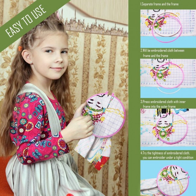Margoun 5PCS Embroidery Hoops Set and 250-Color Threads for Needlework and Cross Stitch