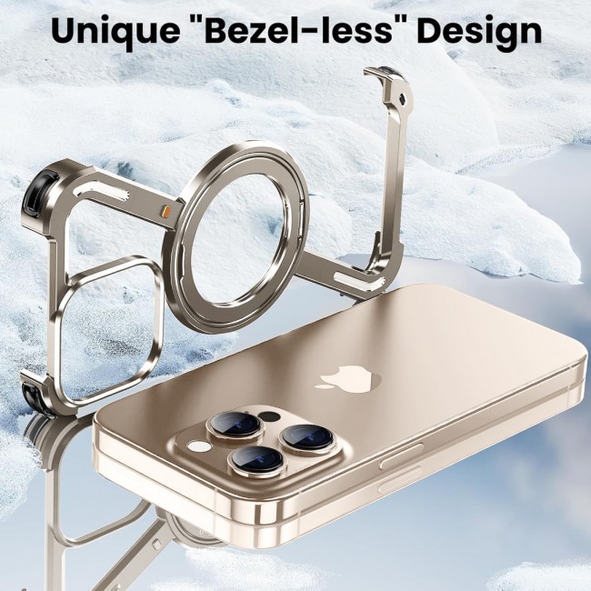 MARGOUN for iPhone 16 Pro Max Case Z Shape Anti-Fall Bare Phone Case,Cool Design Luxury Metal Shockproof Anti-Scratch Slim Borderless Case - Silver